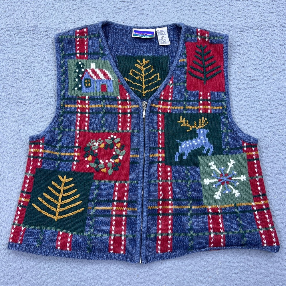 VTG Northcrest Winter Sweater Vest Size Medium Full Zip Colorful Christmas Knit‎